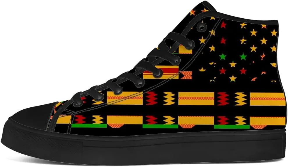 Kente High Top Canvas Shoes Mens Womens American Flag High Top Sneakers African Shoes Gifts for Men Women