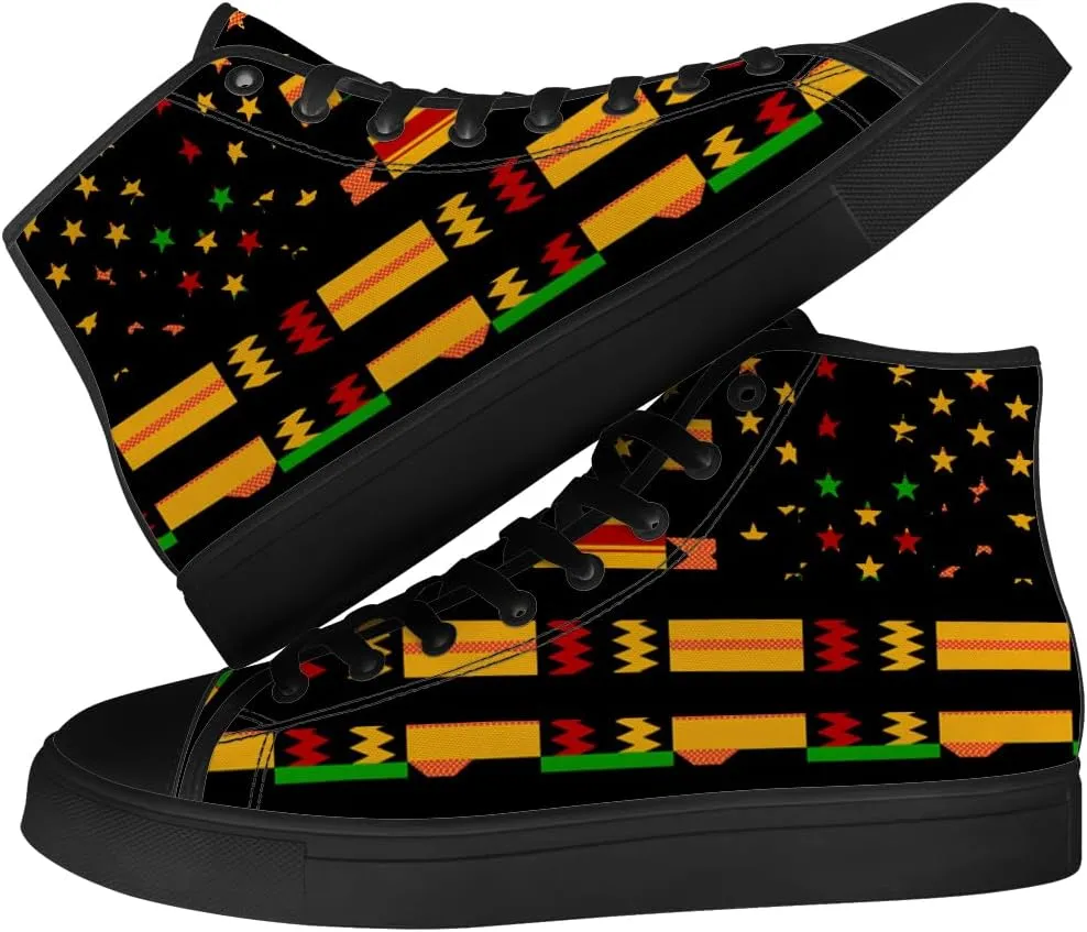Kente High Top Canvas Shoes Mens Womens American Flag High Top Sneakers African Shoes Gifts for Men Women