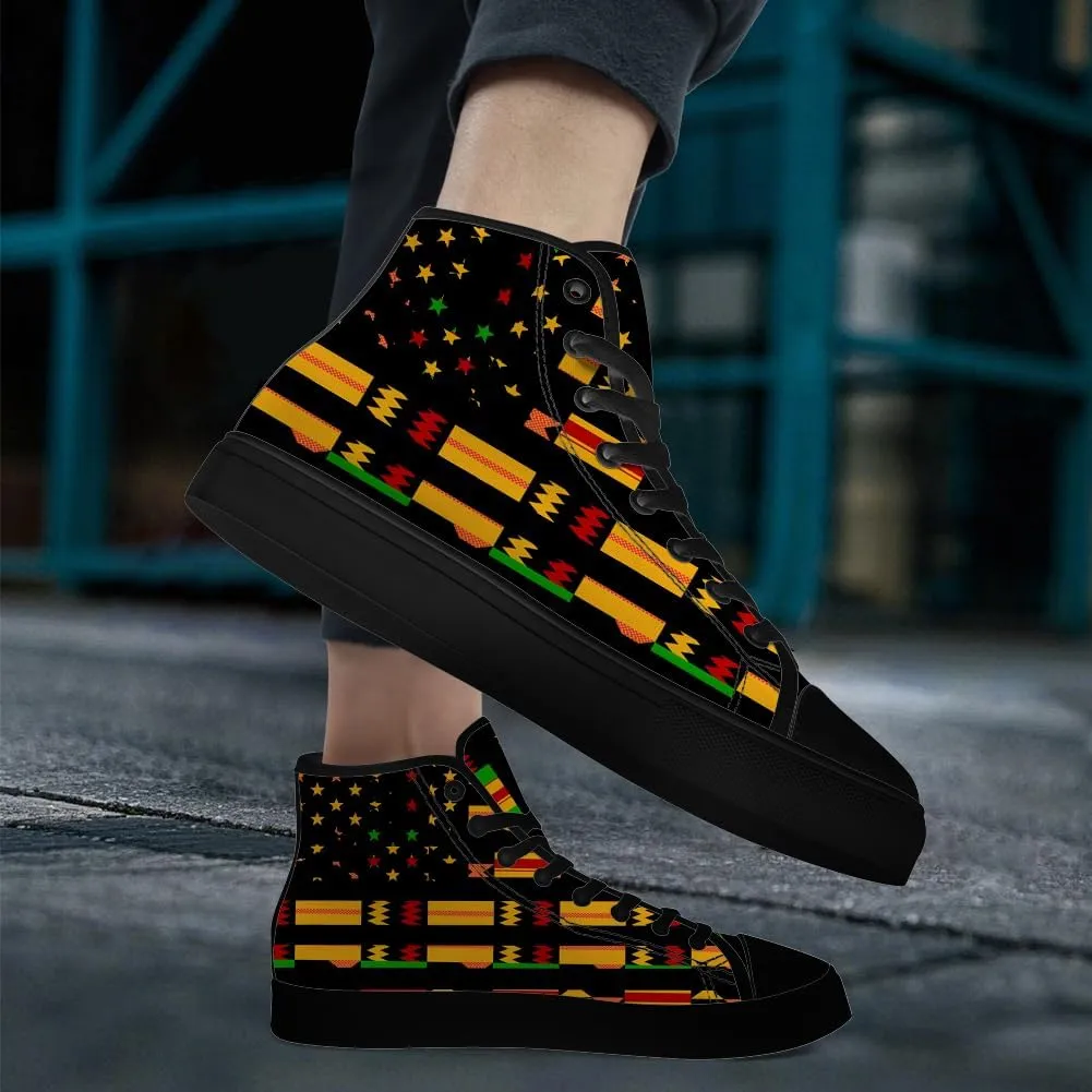 Kente High Top Canvas Shoes Mens Womens American Flag High Top Sneakers African Shoes Gifts for Men Women