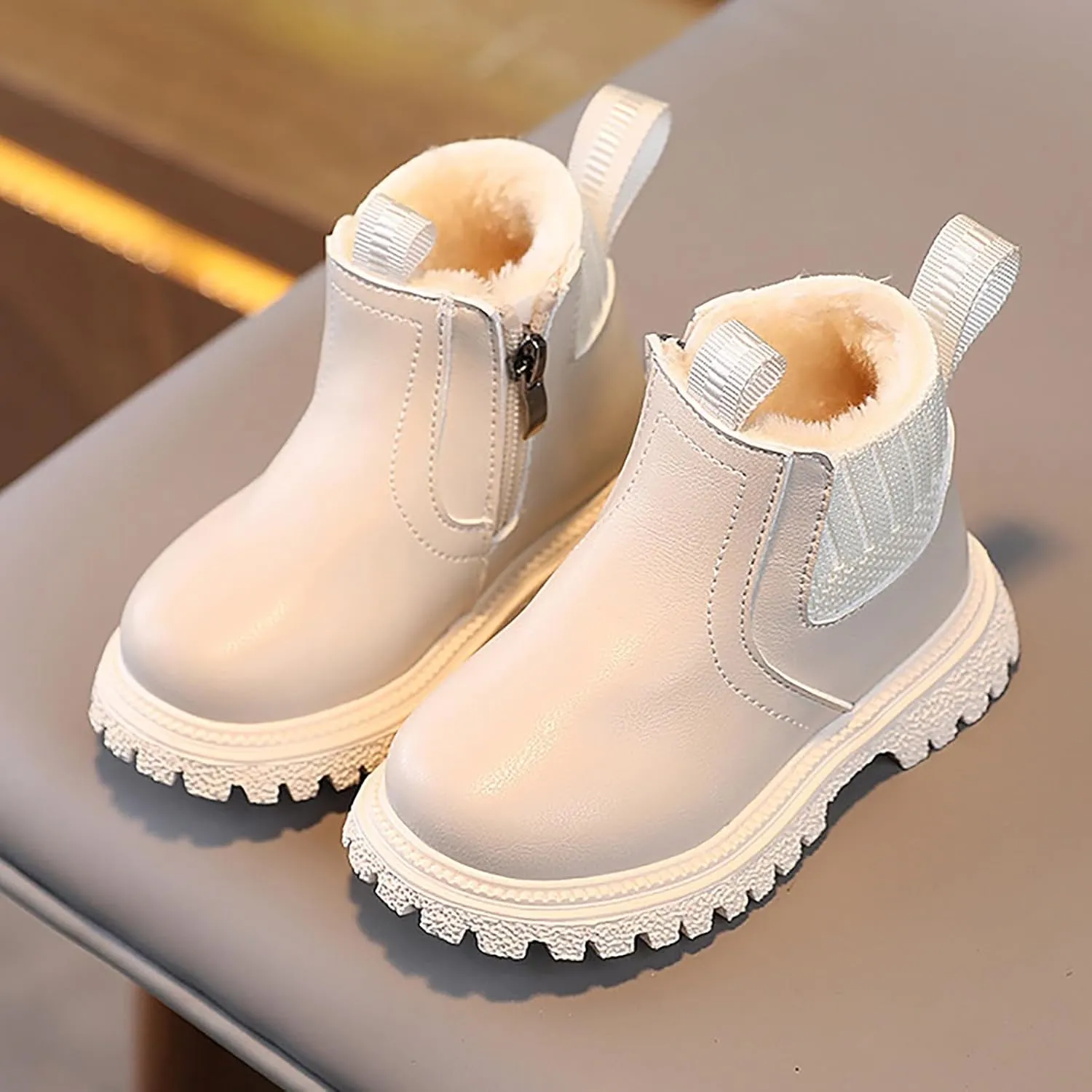 Kids Girls Ankle Bootie Side Zipper Short Suede Booties Slip on Faux Leather Booties Side Zip Low Heels Little Big Kid