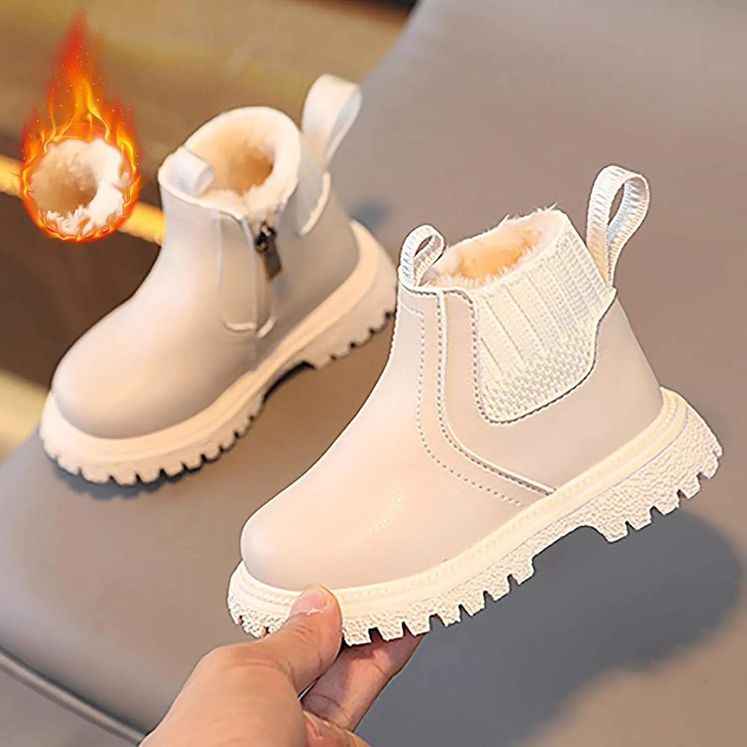 Kids Girls Ankle Bootie Side Zipper Short Suede Booties Slip on Faux Leather Booties Side Zip Low Heels Little Big Kid