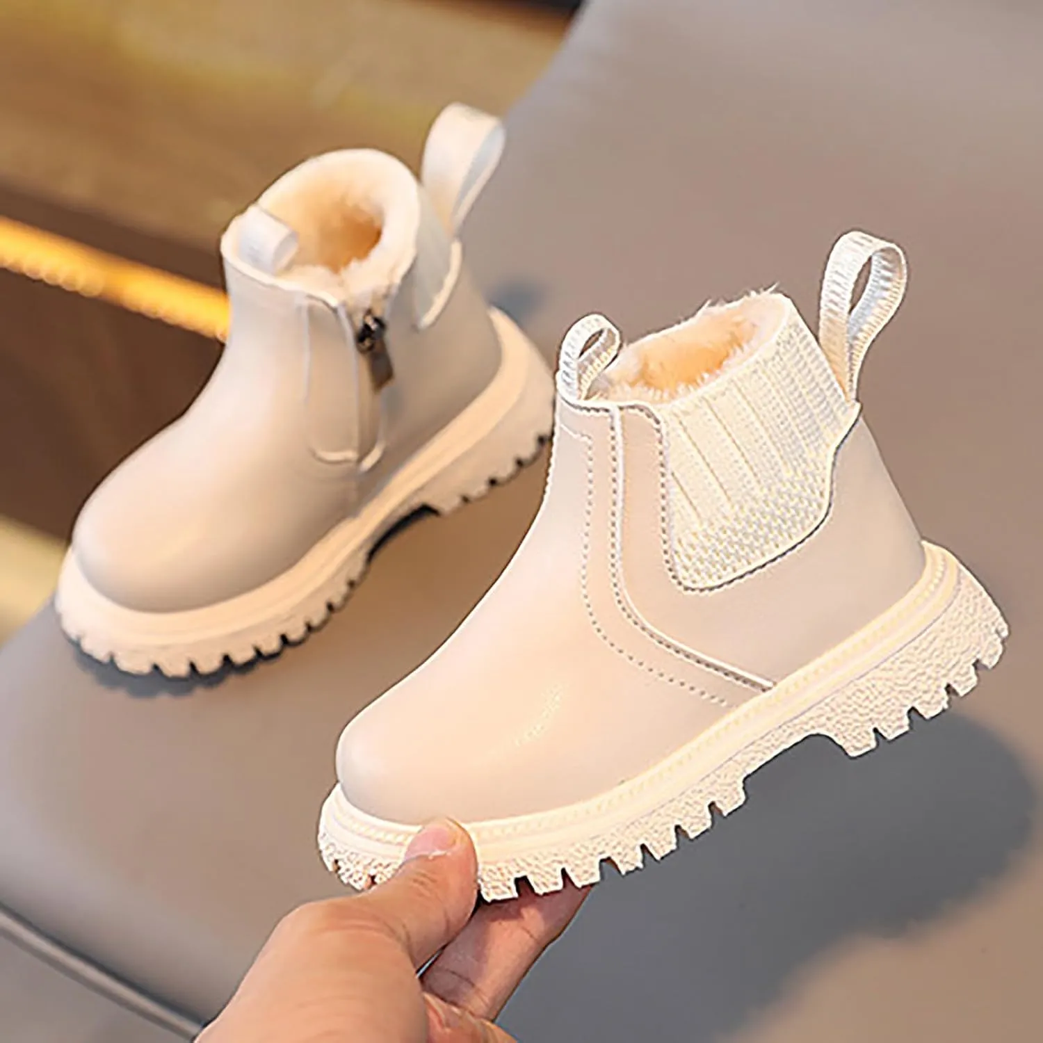 Kids Girls Ankle Bootie Side Zipper Short Suede Booties Slip on Faux Leather Booties Side Zip Low Heels Little Big Kid