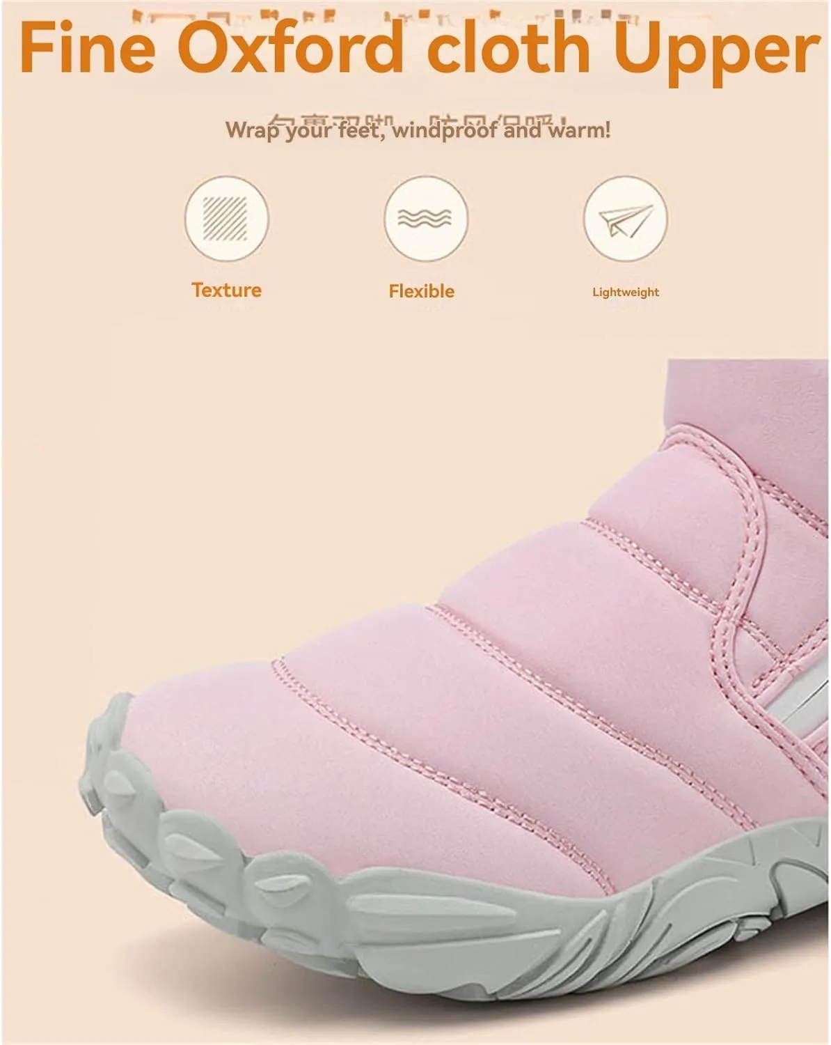 Kids' Winter Snow Boots Warm Anti-Slip Hiking Outdoor Shoes for Boys Girls with Velvet Lined Mid-Top Design Shoes