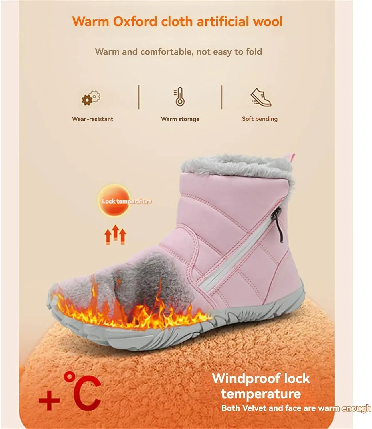 Kids' Winter Snow Boots Warm Anti-Slip Hiking Outdoor Shoes for Boys Girls with Velvet Lined Mid-Top Design Shoes