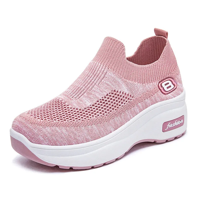 Ladies Breathable Knit Platform Sock Sneakers