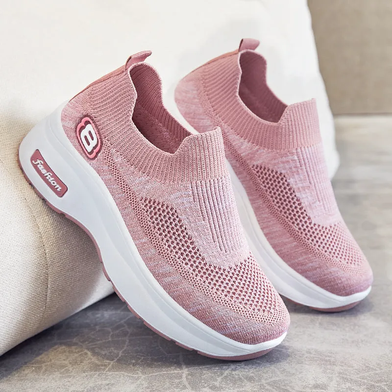 Ladies Breathable Knit Platform Sock Sneakers