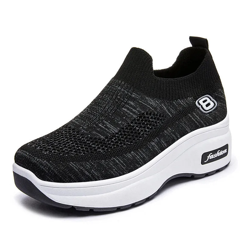 Ladies Breathable Knit Platform Sock Sneakers