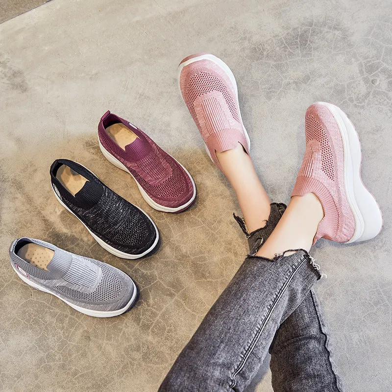 Ladies Breathable Knit Platform Sock Sneakers