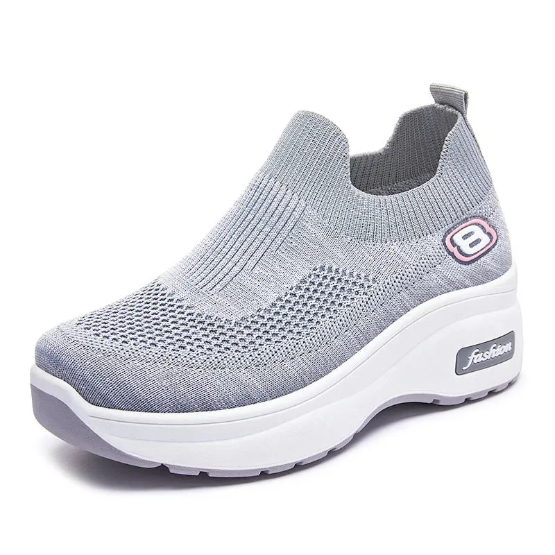 Ladies Breathable Knit Platform Sock Sneakers