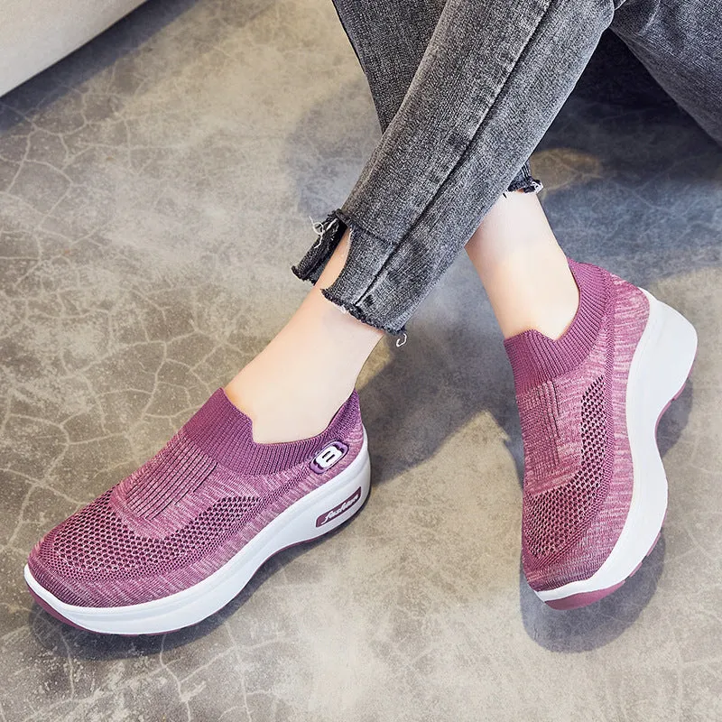 Ladies Breathable Knit Platform Sock Sneakers