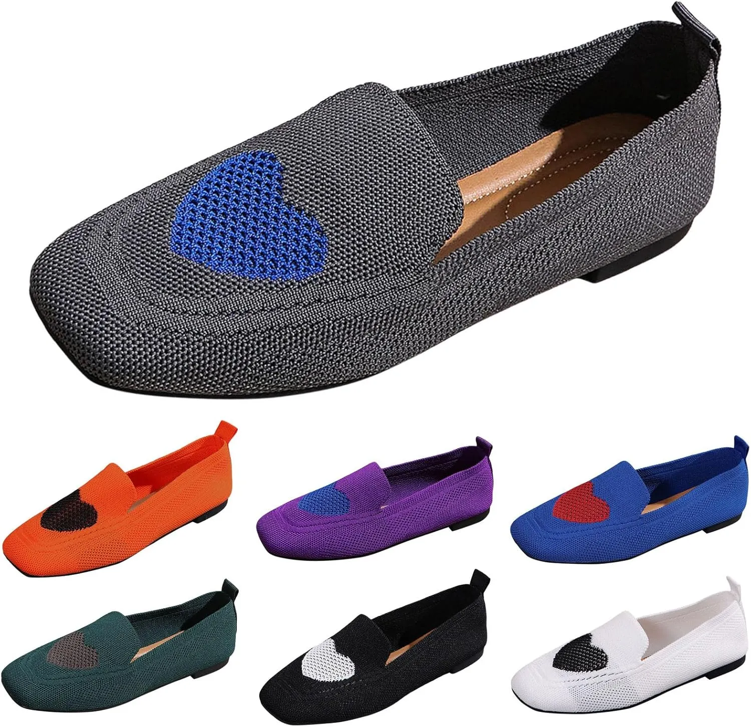 Ladies Casual Solid Color Love Mesh Breathable Fly Weave Shallow Mouth Flat Shoes Single Shoes Soybean Shoes Casual Shoes Arches Sandals