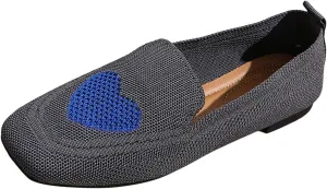 Ladies Casual Solid Color Love Mesh Breathable Fly Weave Shallow Mouth Flat Shoes Single Shoes Soybean Shoes Casual Shoes Arches Sandals