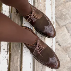 Ladies' Derby Wingtip-Painted Calf, Lux Suede, Dark Brown-Wholesale