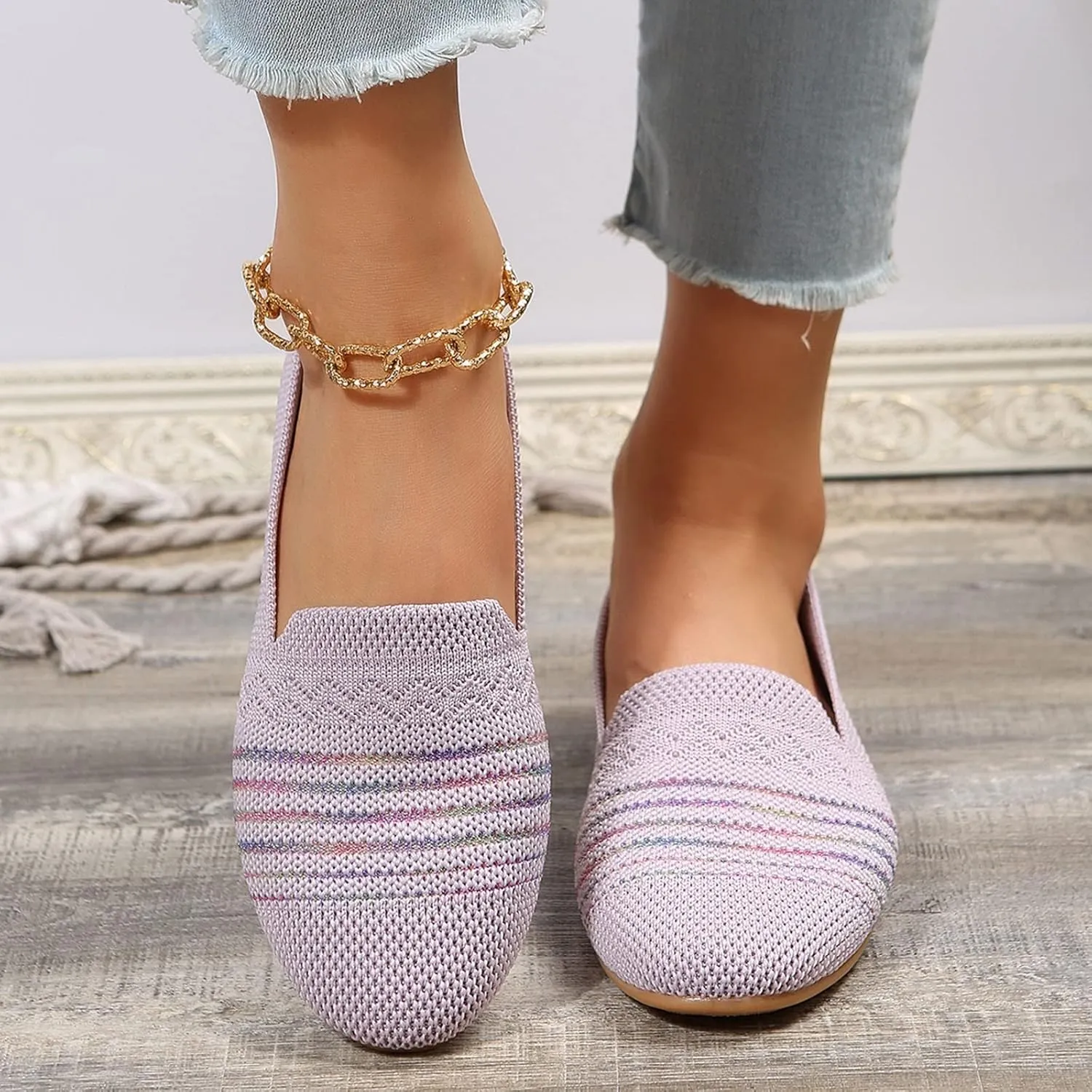 Ladies Fashion Breathable Mesh Comfortable Flat Bottomed Casual Shoes Mens Slip on Size 11 (Purple, 9)