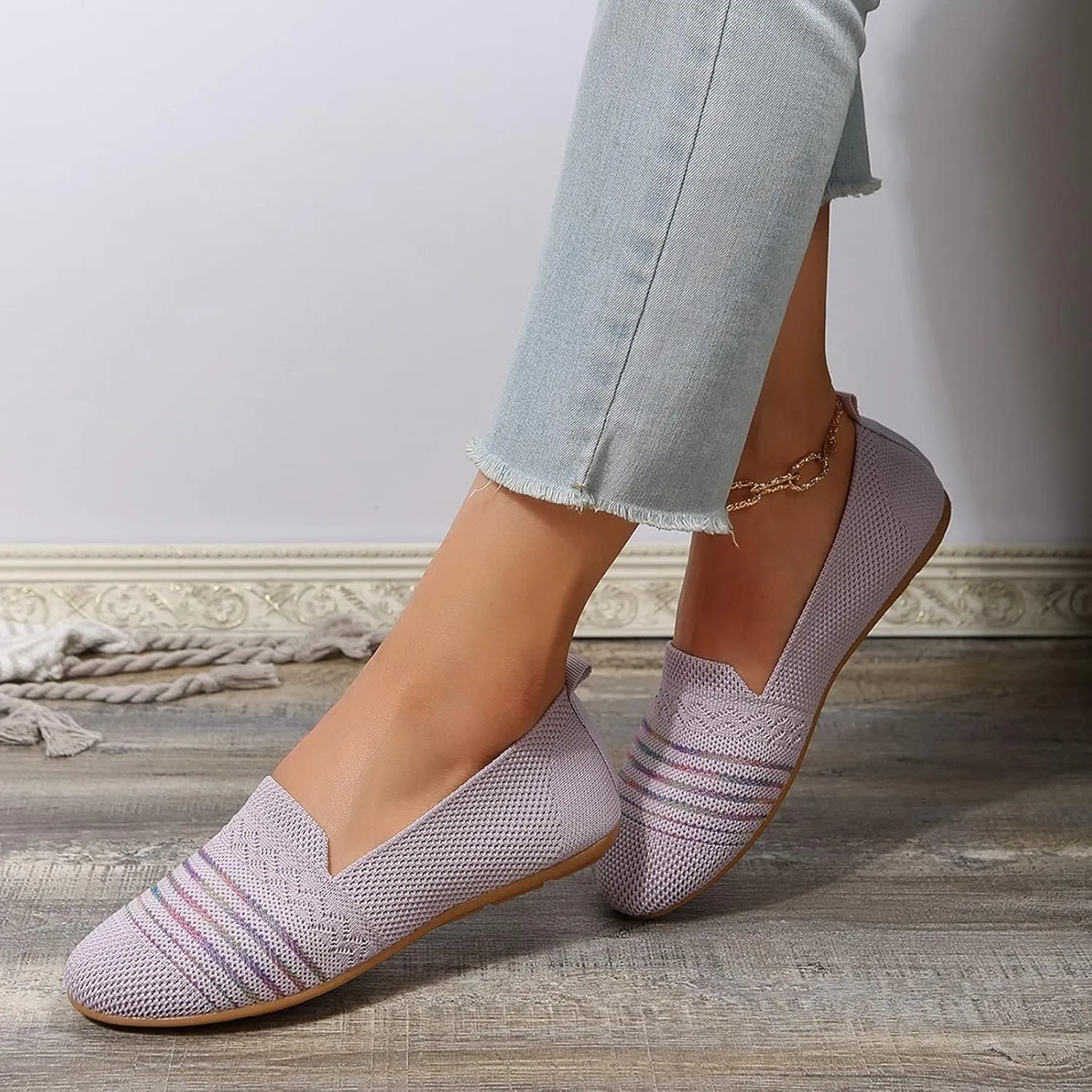 Ladies Fashion Breathable Mesh Comfortable Flat Bottomed Casual Shoes Mens Slip on Size 11 (Purple, 9)