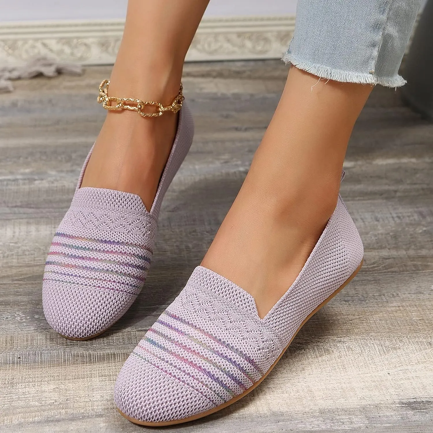Ladies Fashion Breathable Mesh Comfortable Flat Bottomed Casual Shoes Mens Slip on Size 11 (Purple, 9)