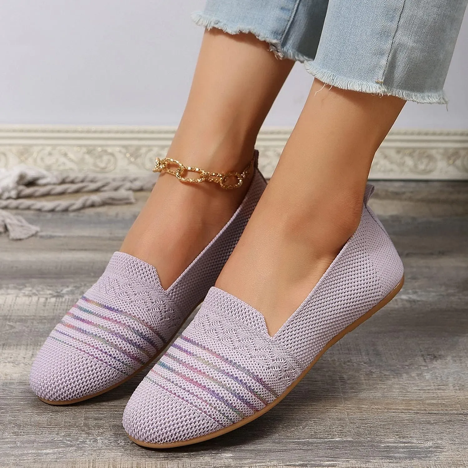 Ladies Fashion Breathable Mesh Comfortable Flat Bottomed Casual Shoes Mens Slip on Size 11 (Purple, 9)