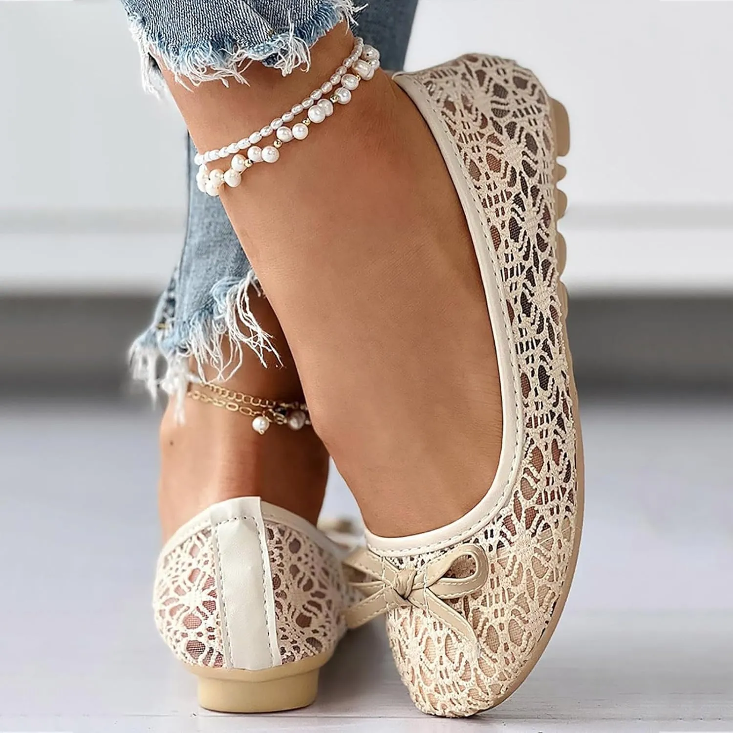 Ladies Hollow Mesh Breathable Bowknot Dance Shoes Casual Shoes Flat Shoes Men's Exp-x14 Casual Shoes