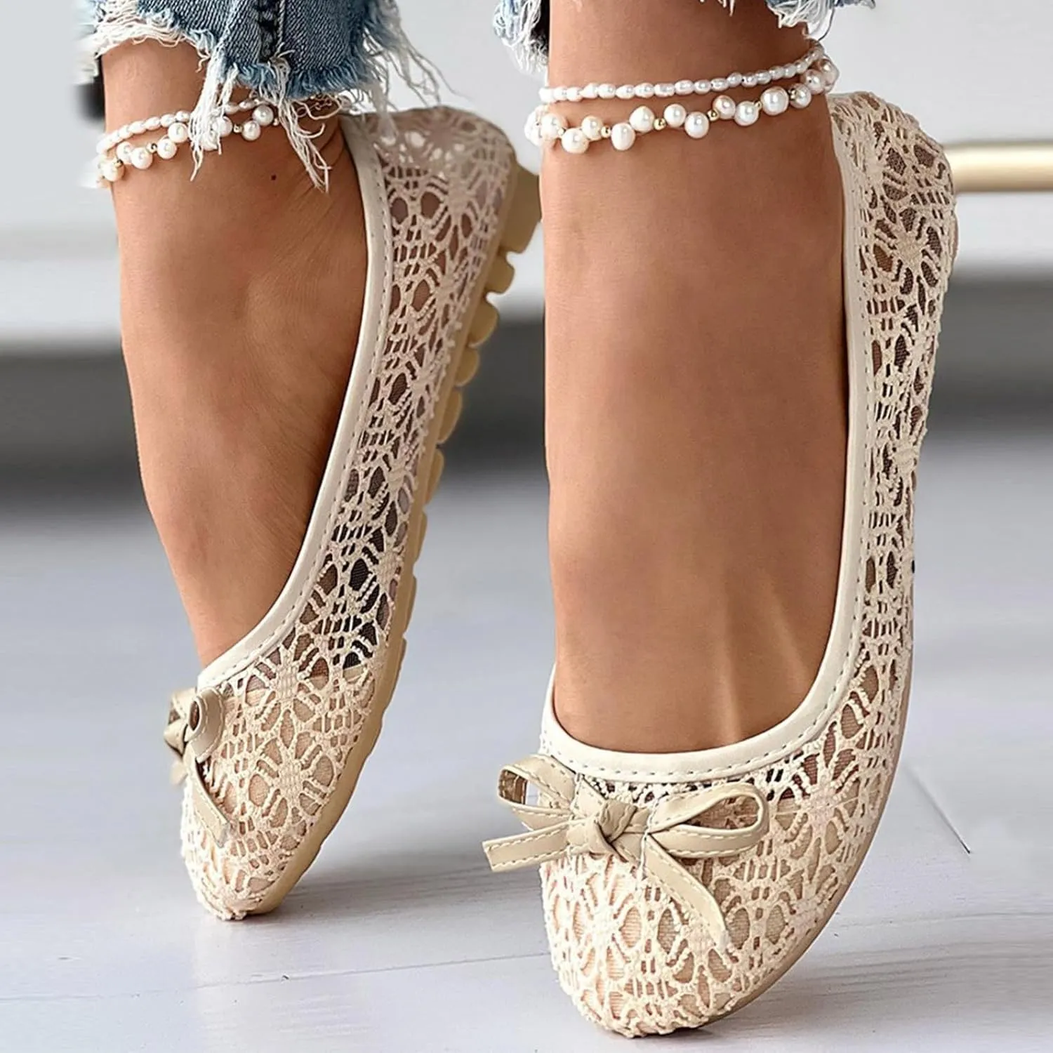 Ladies Hollow Mesh Breathable Bowknot Dance Shoes Casual Shoes Flat Shoes Men's Exp-x14 Casual Shoes