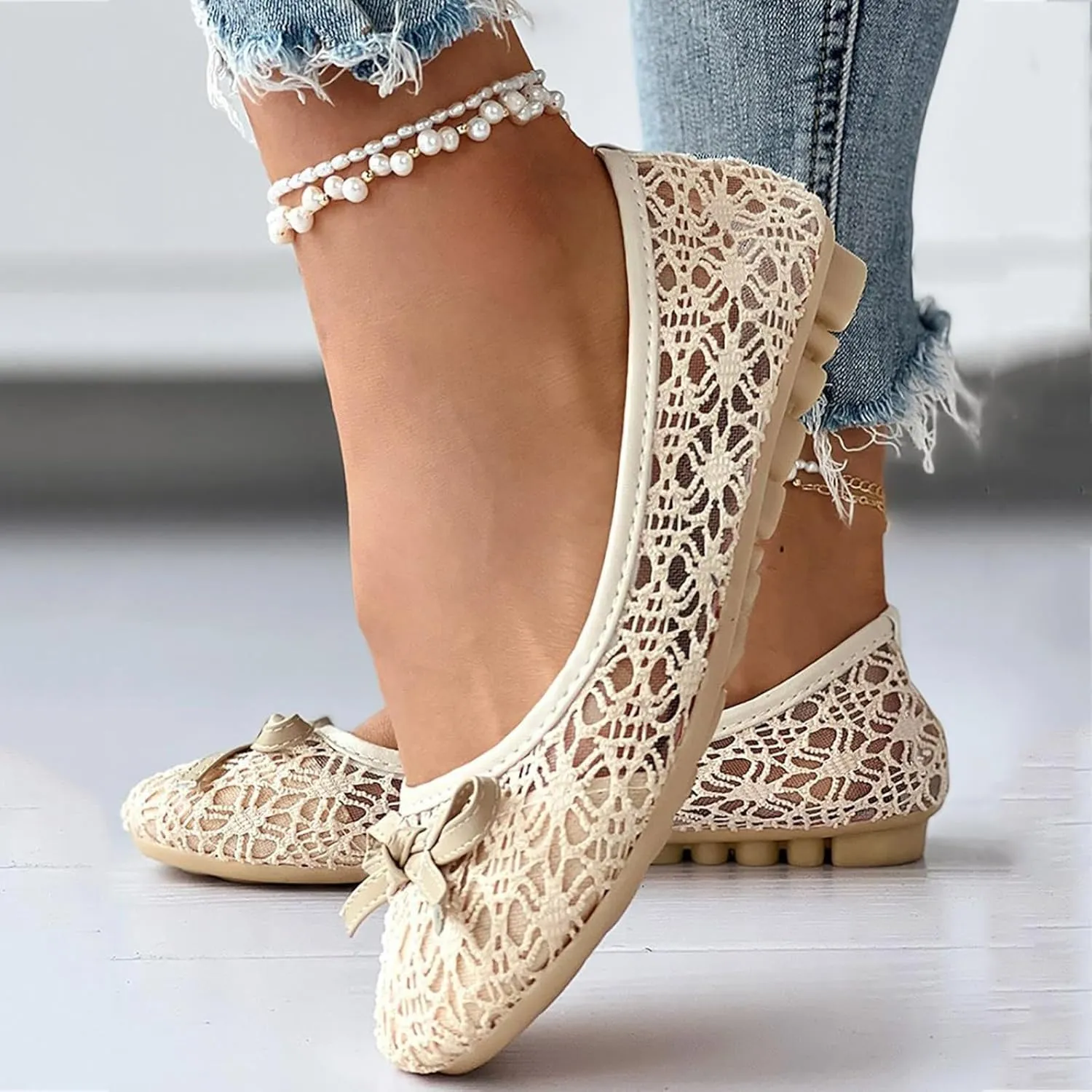 Ladies Hollow Mesh Breathable Bowknot Dance Shoes Casual Shoes Flat Shoes Men's Exp-x14 Casual Shoes