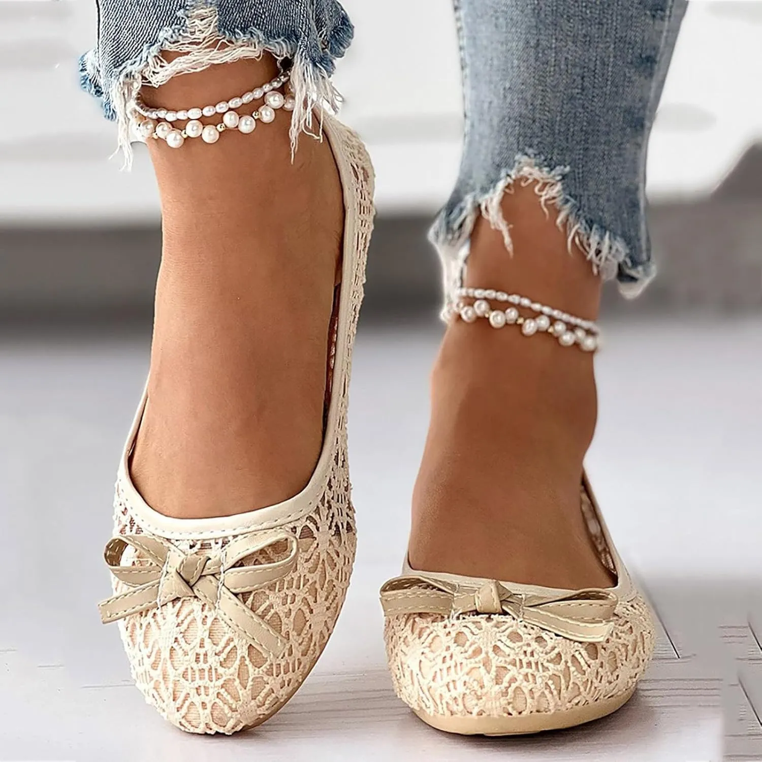Ladies Hollow Mesh Breathable Bowknot Dance Shoes Casual Shoes Flat Shoes Men's Exp-x14 Casual Shoes