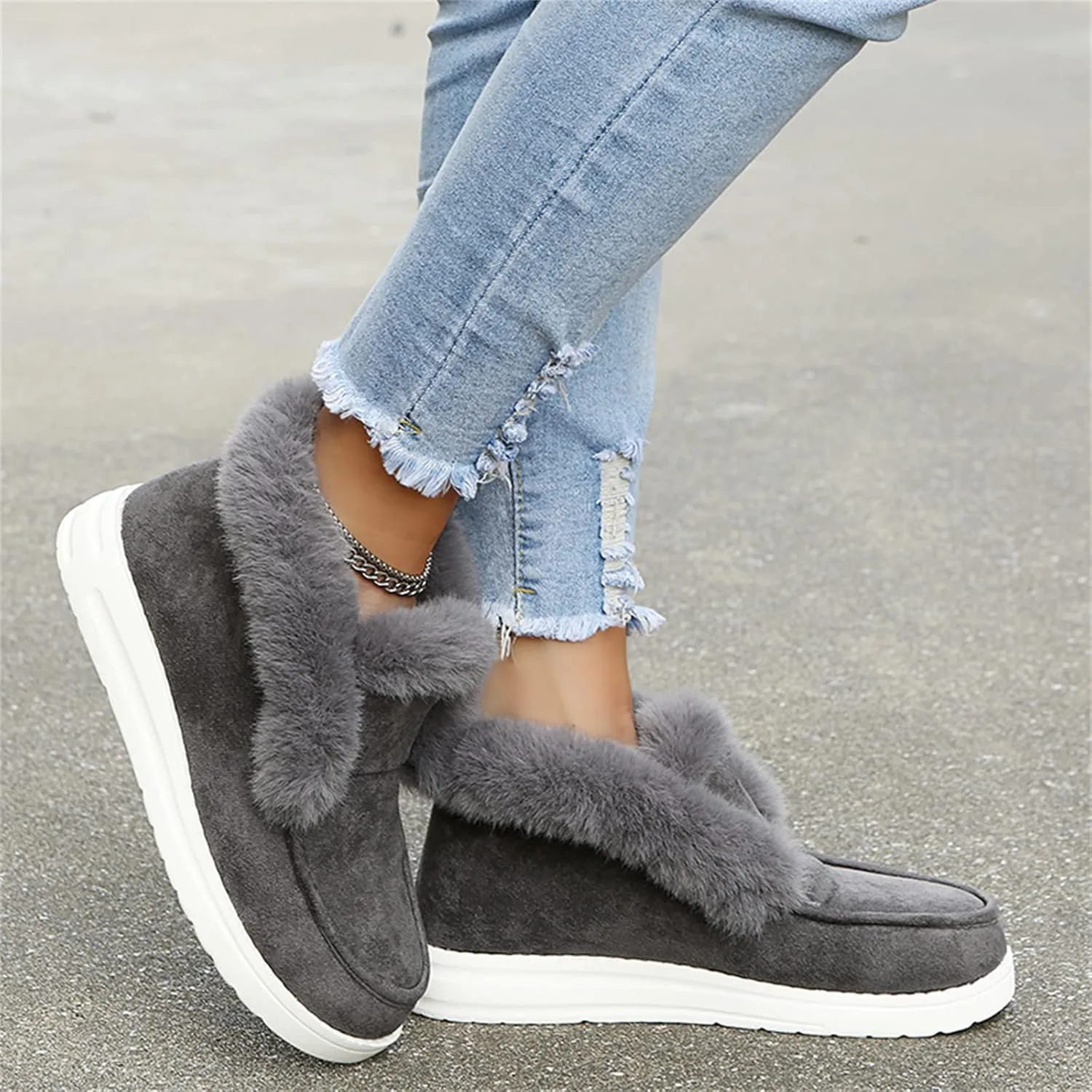 Ladmiple Winter Boots For Women Wide Width Snow Boots Warm Fur Lined Anti-Slip Outdoor Slip On Comfortable Ankle Booties