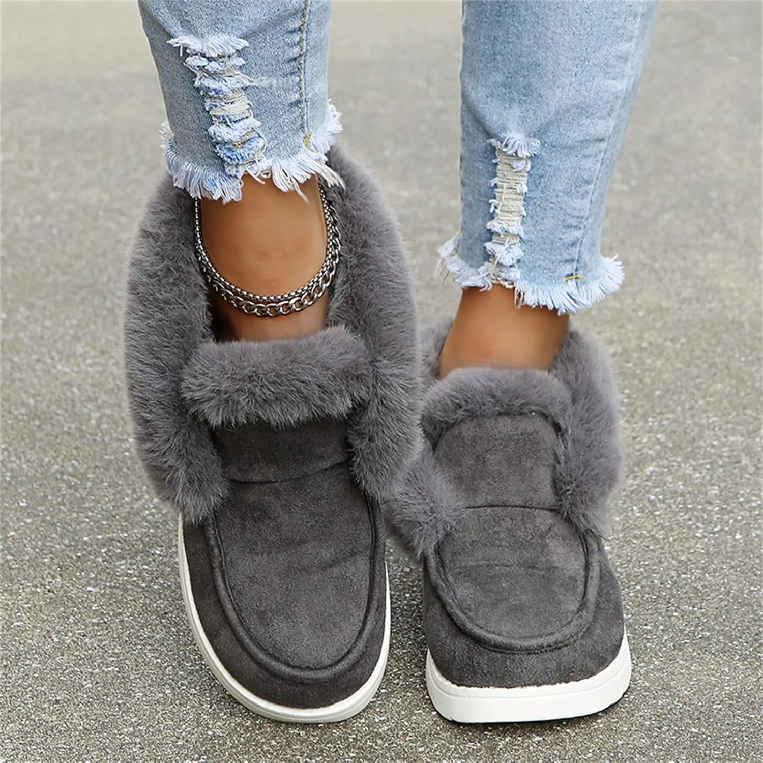 Ladmiple Winter Boots For Women Wide Width Snow Boots Warm Fur Lined Anti-Slip Outdoor Slip On Comfortable Ankle Booties