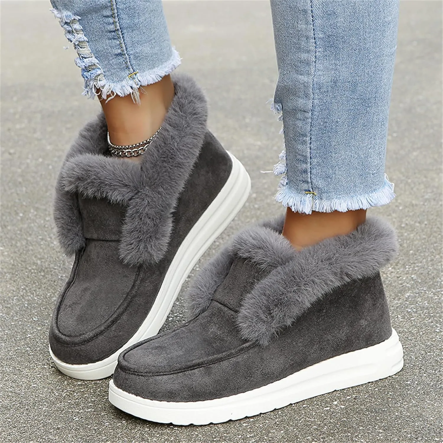 Ladmiple Winter Boots For Women Wide Width Snow Boots Warm Fur Lined Anti-Slip Outdoor Slip On Comfortable Ankle Booties