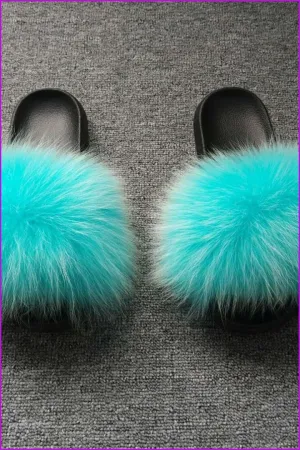 Lake Blue Fox Full-Pelt Fur Sliders DF003