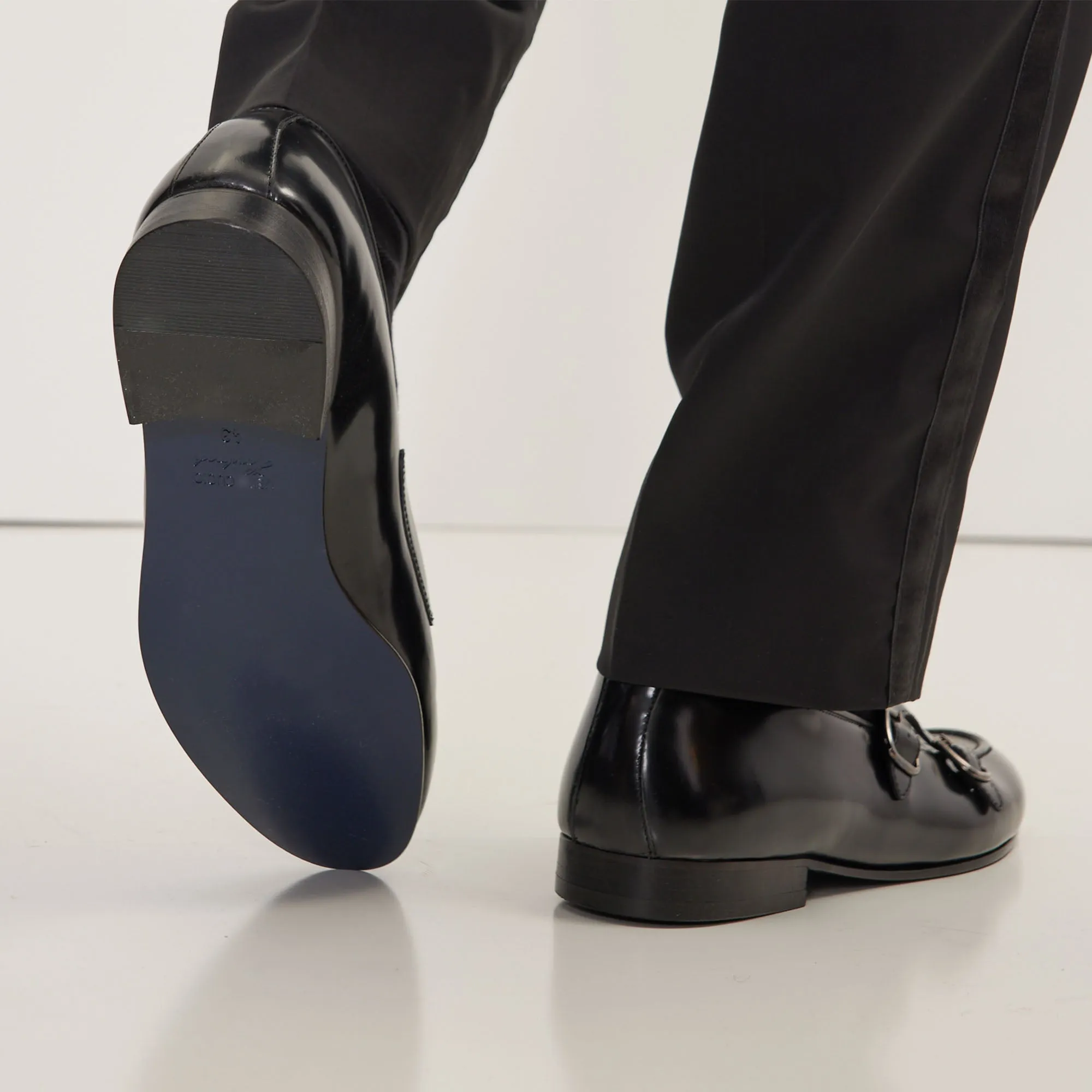Leather Double Monk Strap Shoes - Black