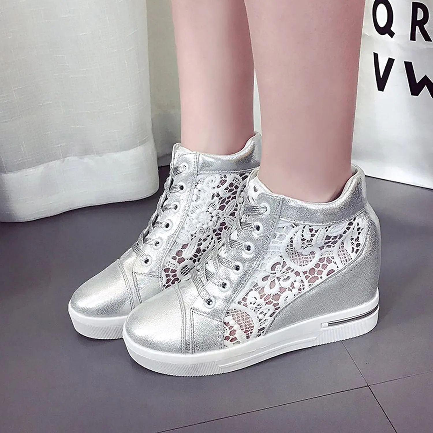 Leather Lace Wedge Rubber Shoes Women Increasing Platform Women's Casual Sports Shoes
