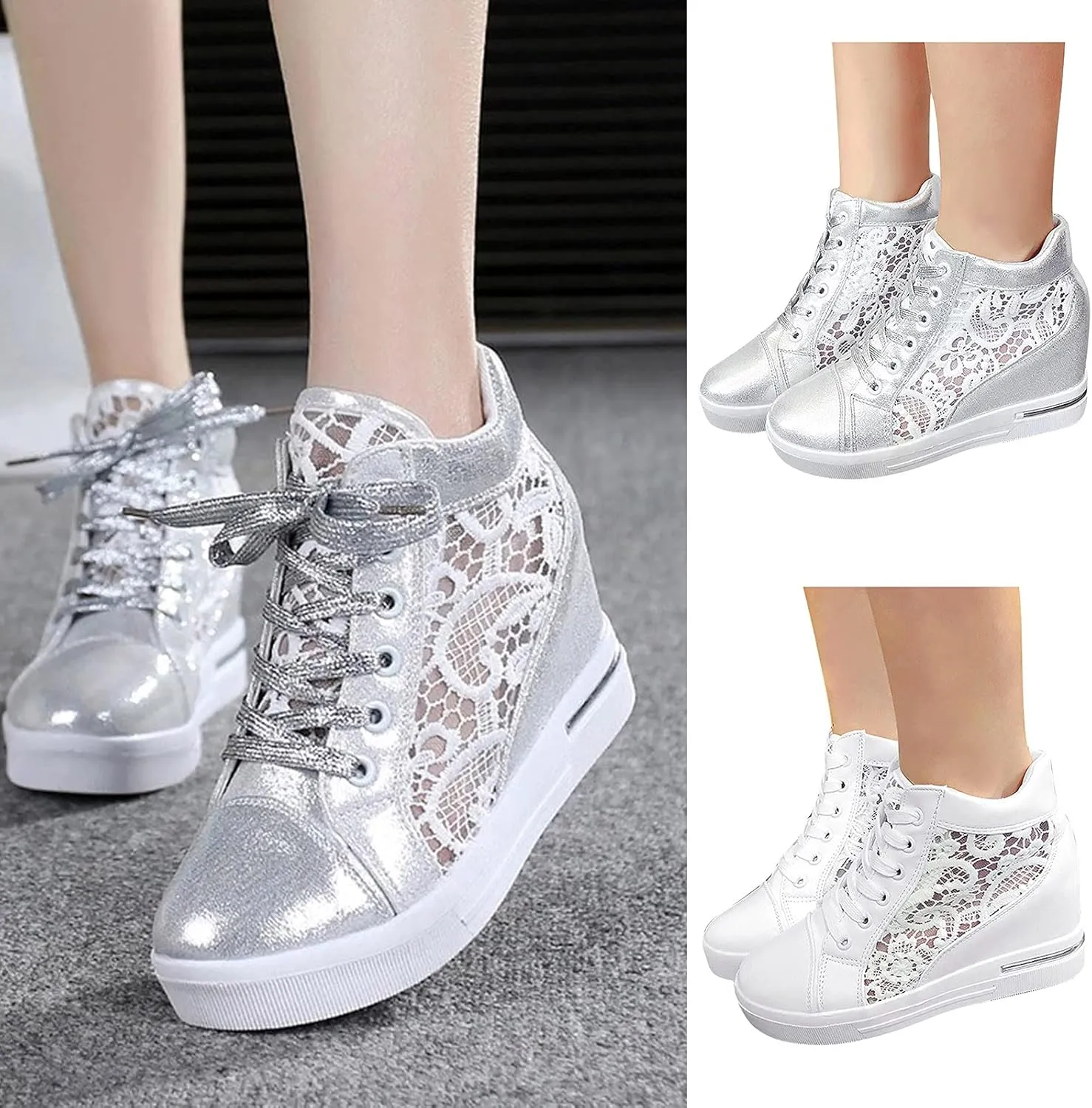 Leather Lace Wedge Rubber Shoes Women Increasing Platform Women's Casual Sports Shoes