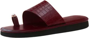 Leather Slides for Women Leather Ring Toe Flat Sandals Summer Round Open Toe Beach Sandals Comfortable Wide Width House Slippers