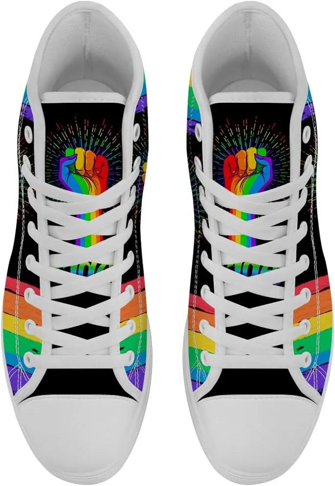 LGBT High Top Sneakers for Men Women LGBTQ High Top Canvas Shoes Lace Up Casual Shoes