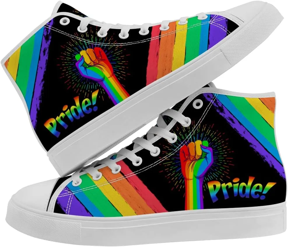 LGBT High Top Sneakers for Men Women LGBTQ High Top Canvas Shoes Lace Up Casual Shoes