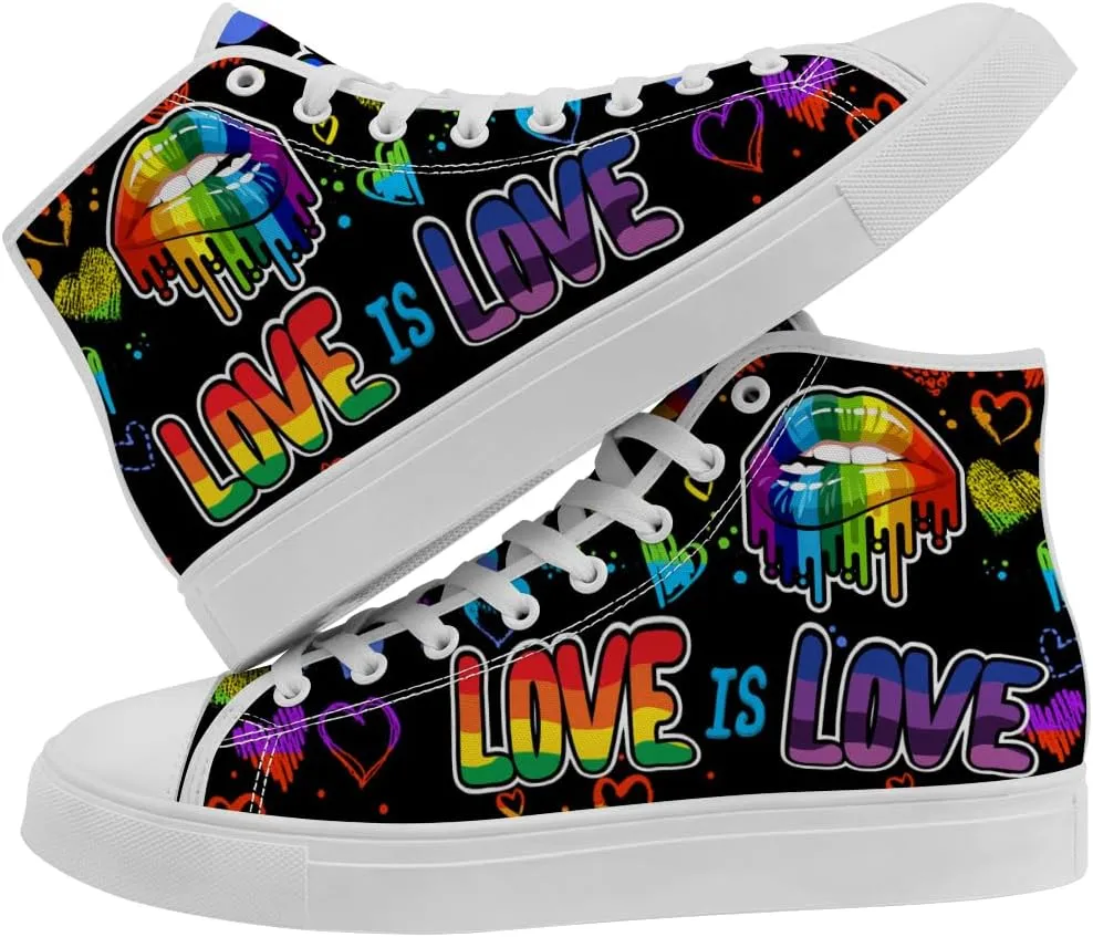 LGBT High Top Sneakers for Men Women LGBTQ High Top Canvas Shoes Lace Up Casual Shoes