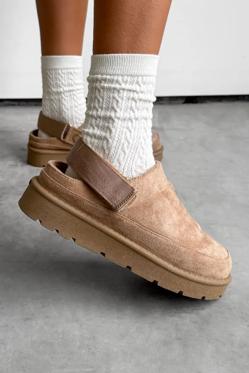 LIBBY Suede Ankle Strap Outdoor Slippers - Beige
