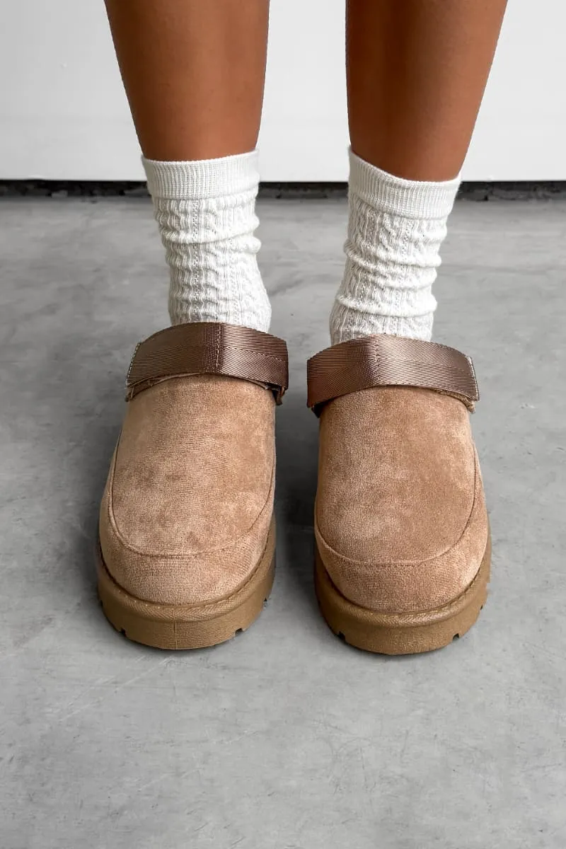 LIBBY Suede Ankle Strap Outdoor Slippers - Beige