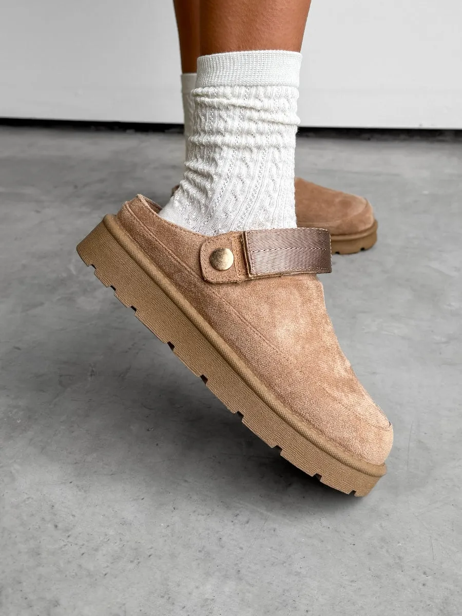 LIBBY Suede Ankle Strap Outdoor Slippers - Beige
