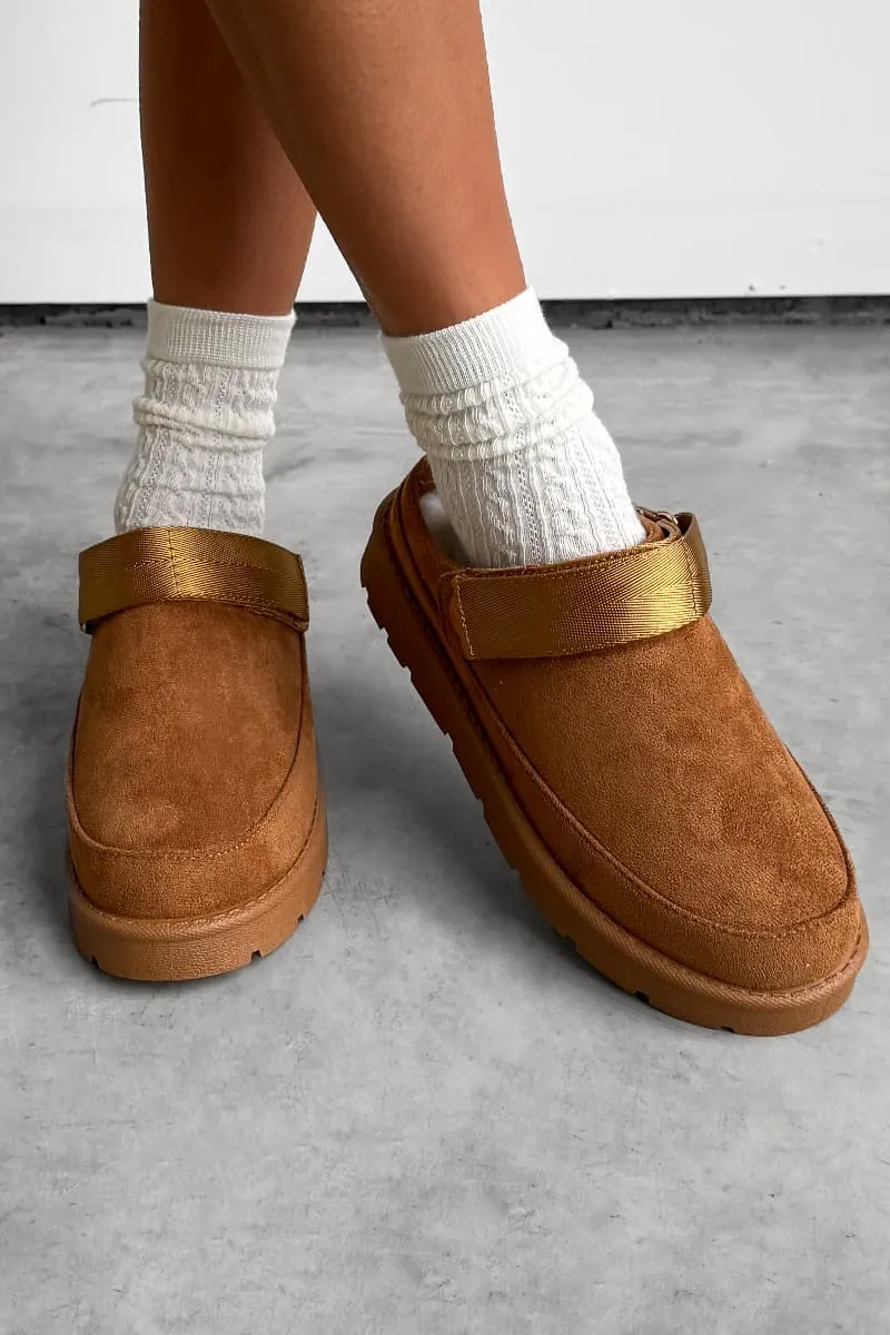 LIBBY Suede Ankle Strap Outdoor Slippers - Chestnut