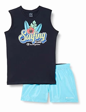 Outdoor Sports Travel Outfit Champion Completo da ragazzi Legacy Back To The Beach Graphic canotta e costume 306393 BS501 NNY blu azzurro