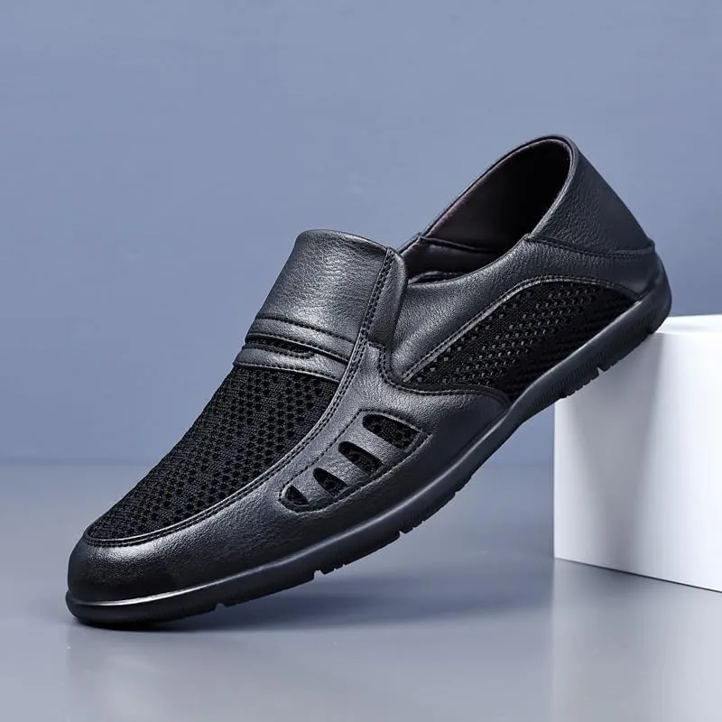 Loafers for Men Faux Leather Casual Business Solid Color Working Office Non Slip Low Top Block Heel Anti-Slip Shoe Slip-on