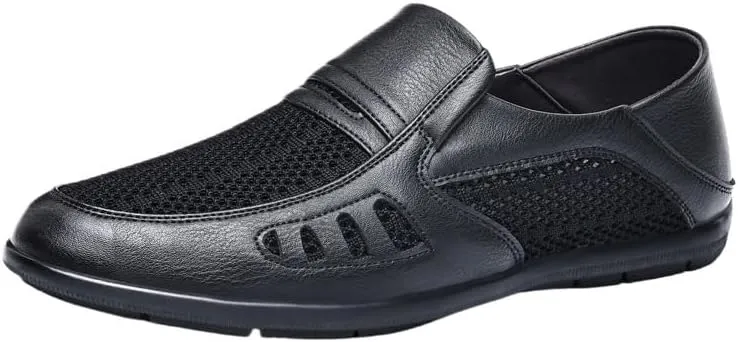 Loafers for Men Faux Leather Casual Business Solid Color Working Office Non Slip Low Top Block Heel Anti-Slip Shoe Slip-on