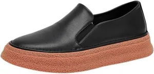 Loafers for Men's Pu Leather Comfor Party Solid Color Round Toe Casual Non Slip Low Top Block Heel Anti-Slip Shoe Slip On