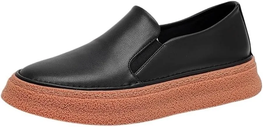Loafers for Men's Pu Leather Comfor Party Solid Color Round Toe Casual Non Slip Low Top Block Heel Anti-Slip Shoe Slip On