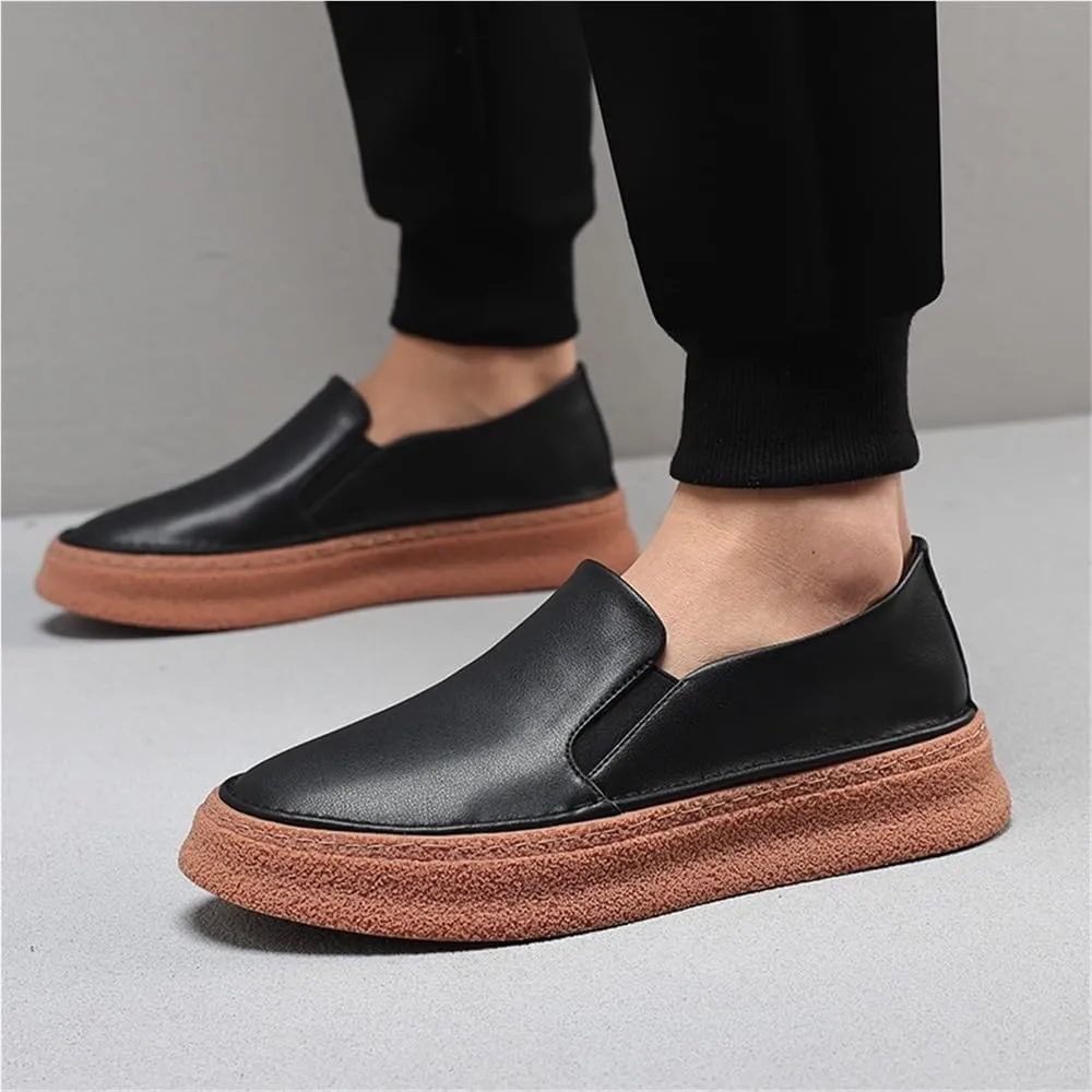 Loafers for Men's Pu Leather Comfor Party Solid Color Round Toe Casual Non Slip Low Top Block Heel Anti-Slip Shoe Slip On