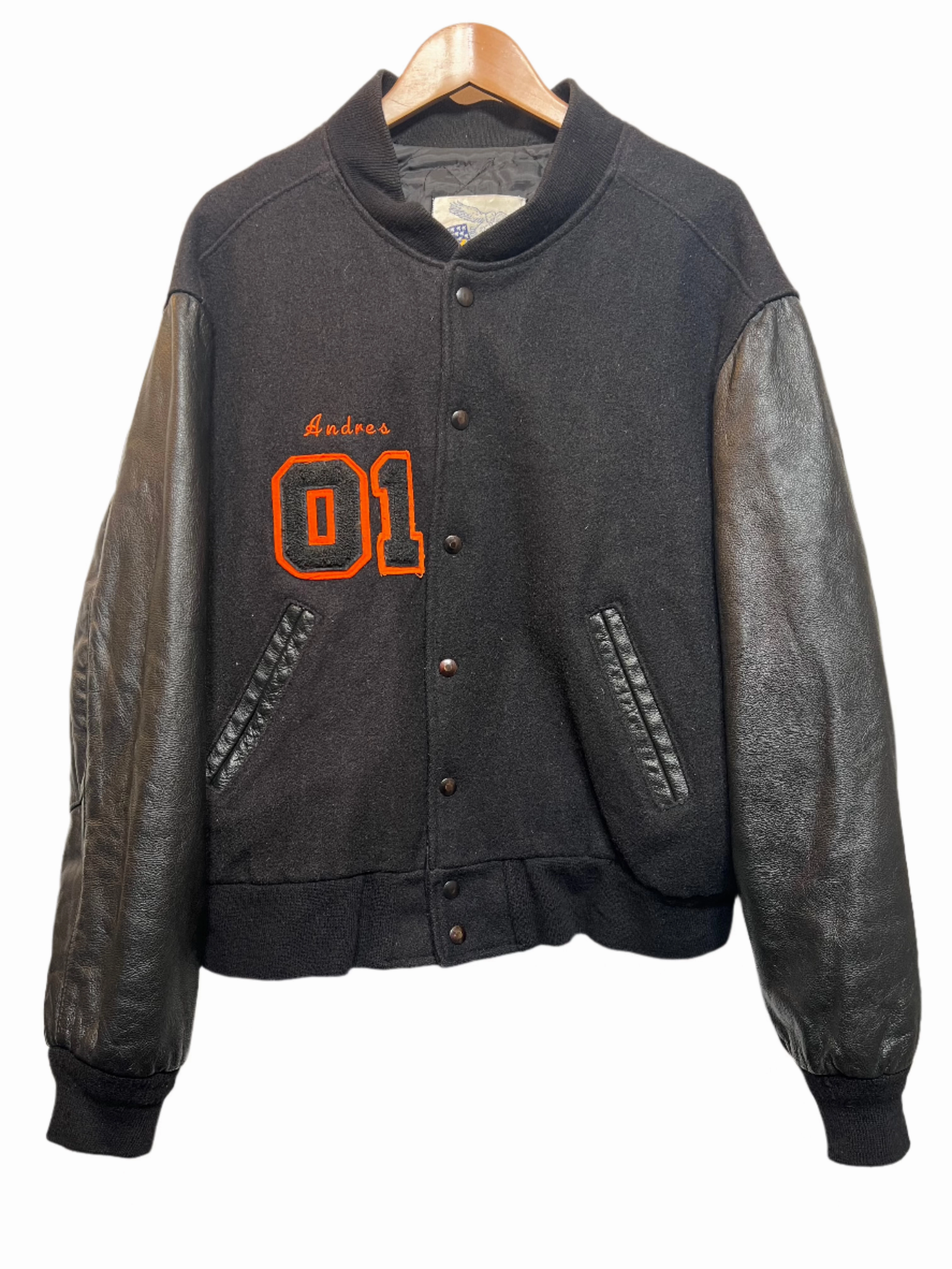 Excelled New York Mens Black Varsity Jacket (Size L) suitable for funerals