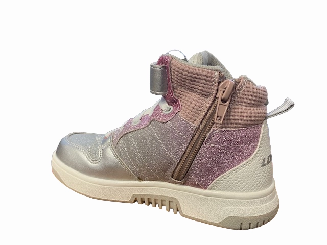 Lotto scarpa da ginnastica alta da ragazza Rocket AMF III Mid Glitter CL S 218170 9DX metal silver-white-pale mauve Rebound Energy Pods LaceAdjustment