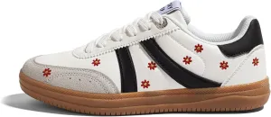 LUCKY STEP Women Classic Retro Tennis Sneakers Fashion Gum Sole Skate Casual Walking Shoe Anti Slip Floral Embroidery Comfortable Trainers