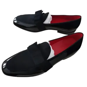 Luxury Italian-Style Black Patent Leather Loafers – Handmade Men's Dress Shoes with Bowtie, Perfect for Weddings & Parties